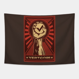 Vertcoin: Propaganda style triumphant fist clutching a Vertcoin Tapestry