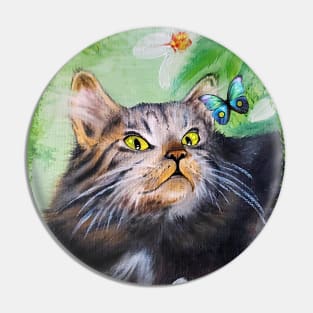 Cat Playful Portrait and Butterfly Pin