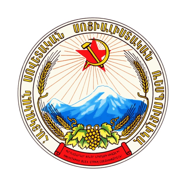 The coat of arms of Soviet Armenia depicting Mount Ararat in the center by Flags of the World