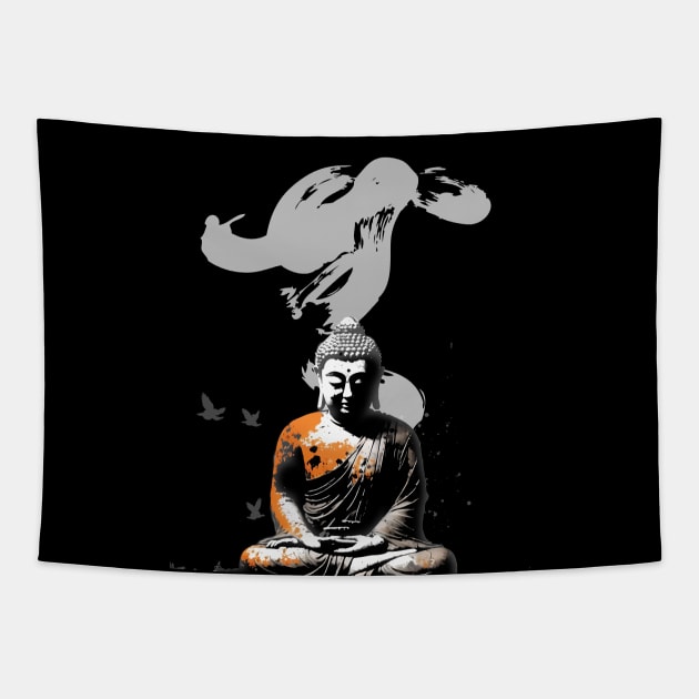 Mushin (Mental State) of Nothingness No. 1: Empty Mind on a Dark Background Tapestry by Puff Sumo