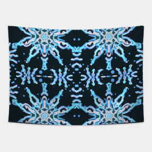 Snow Flakes Pattern Vibrant Blue and Black Tapestry