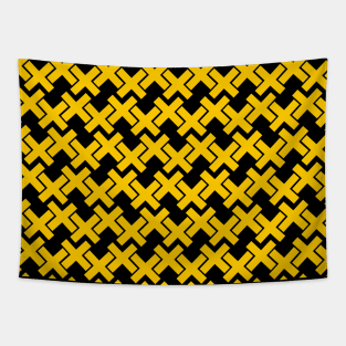 Black background with yellow geometric shapes design Tapestry