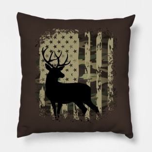 Camo US Flag Deer Elk Buck Camoflage Hunting Hunter Dad Pillow