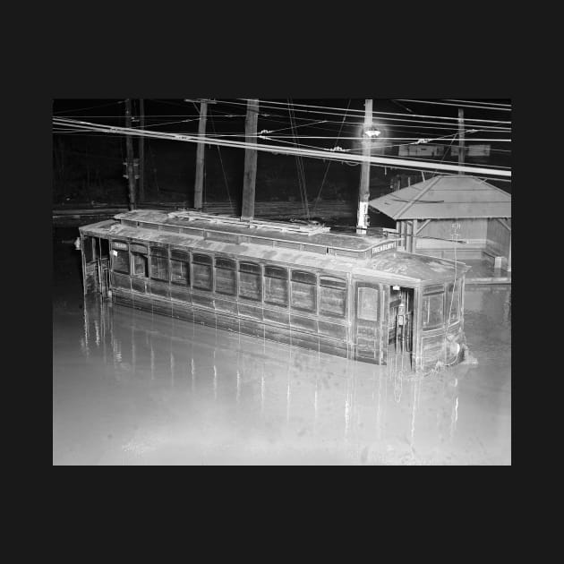 Trolley Car in Flood, 1923. Vintage Photo by historyphoto