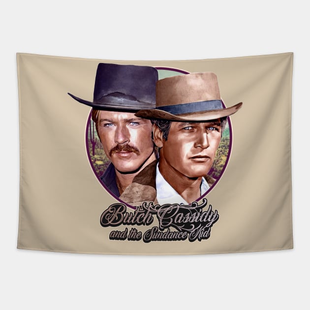 Retro Butch Cassidy and the Sundance Kid Outlaw Tribute Tapestry by darklordpug