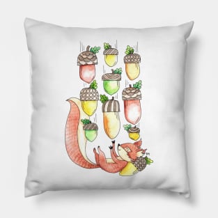 Squirrel Catching Fall Acorns Pillow