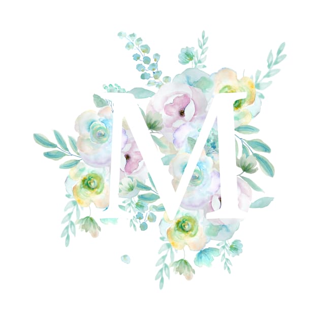 Botanical alphabet M green and purple flowers by colorandcolor