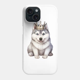 Watercolor Siberian Husky Dog Wearing a Crown Phone Case