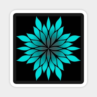 aqua floral symmetrical pattern with black background Magnet