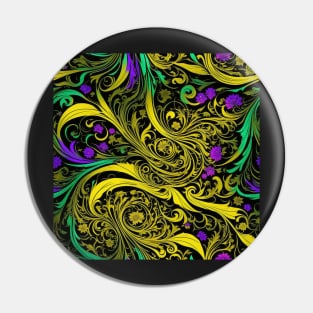 Psychedelic Art Nouveau Alphonse Mucha Yellow on Black Floral Graphic Print Pin