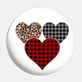 Women's Striped Plaid Printed Heart Valentine's Day Pin