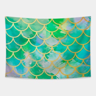 Mermaid Tail Scales Sea Turquoise Gold Tapestry