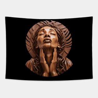 Wooden Carving of a Braided African Woman Tapestry