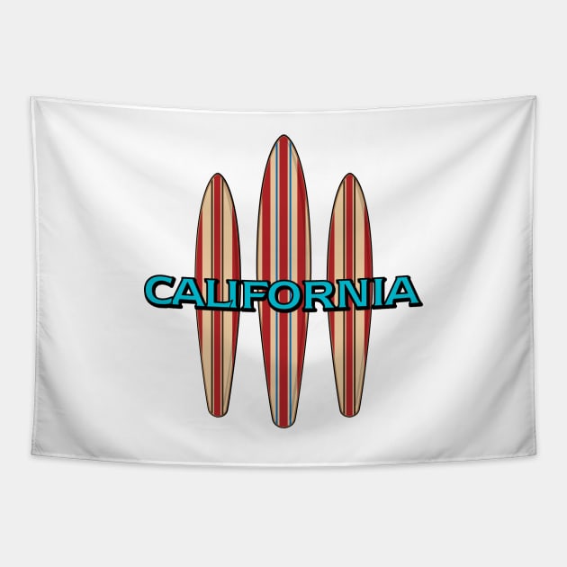 California with Three Surfboards Tapestry by PauHanaDesign