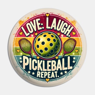 Love laugh pickleball repeat. Vintage retro pickleball Pin