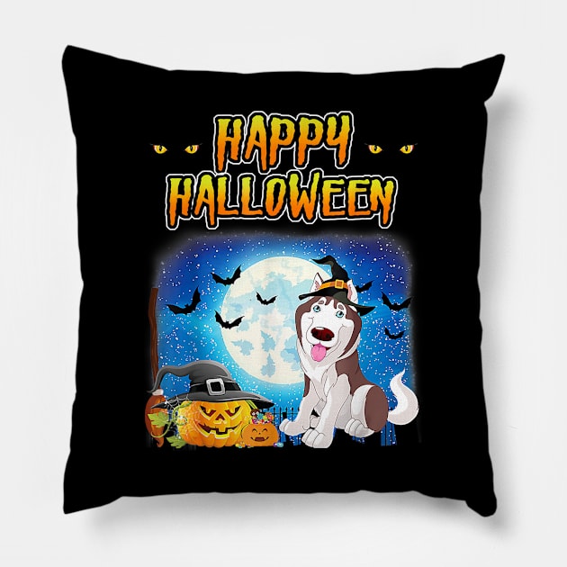 Happy Halloween Pumpkin Husky Dog Witch Cute Hat Pillow by JaydeMargulies