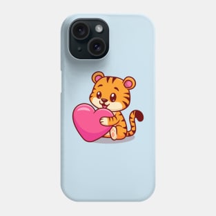 Cute Baby Tiger Holding Love Heart Cartoon Phone Case