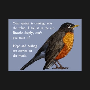 Robin Get Well Soon Message, Harbinger of Spring (Light Blue Background) T-Shirt