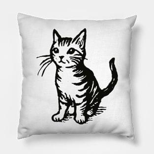 Stick figure cat in black ink Pillow