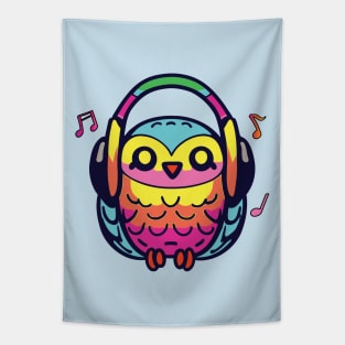 Happy Owl with headphones Tapestry