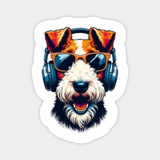 Wire Fox Terrier Smiling DJ in Japanese Art Style Magnet