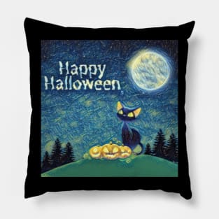 Happy Halloween Black Cat Design Pillow