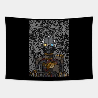 Embrace the Shadows: NFT Character - RobotMask Doodle - The Dark One Edition on TeePublic Tapestry