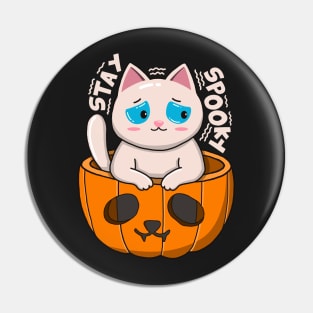 Stay Spooky White Cat Pin