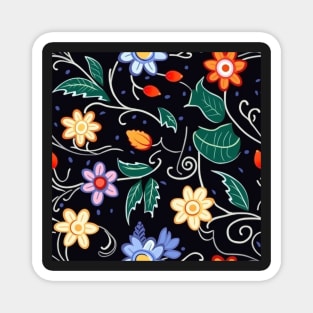 Ojibwe Floral Pattern | Native American Floral Design Black Magnet