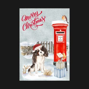 Tri Color Cavalier King Charles Spaniel Merry Christmas Santa Dog T-Shirt