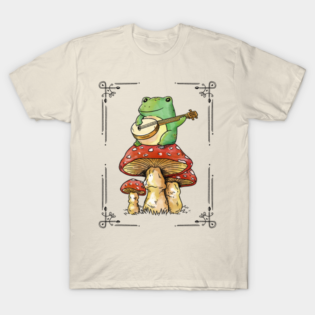 Cottage core - Frog Playing Banjo On Top Of A Mushroom - Frog - T-Shirt