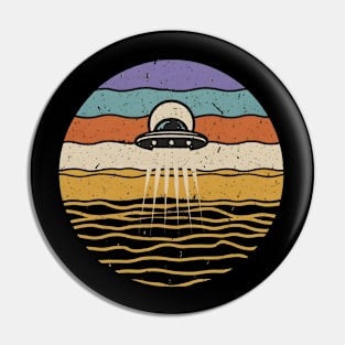 Retro vintage UFO  over ocean Pin