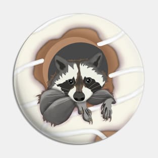 Sweet Love Cute raccoon and Yummy donut White Pin