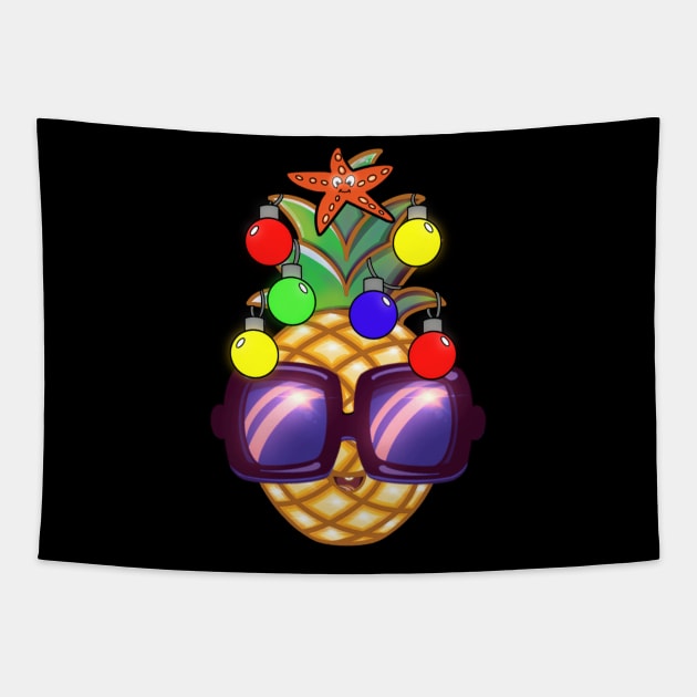 Christmas Tree Pineapple Tapestry by Purple Canvas Studio