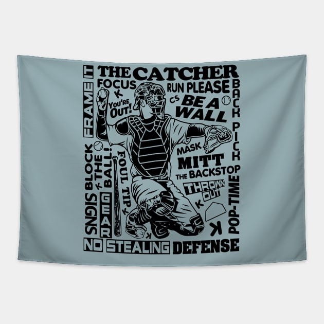 Baseball Softball Catcher Sayings Word Art Tapestry by TeeCreations