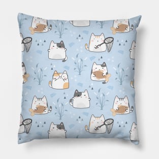 Seamless Pattern Cute Kawaii Cats Pillow