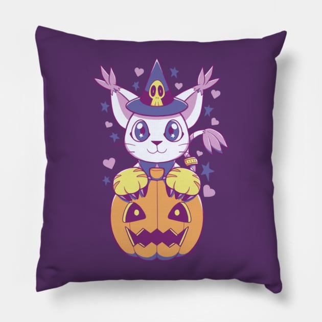 Happy Meowloween V1 Pillow by MeenGreenie