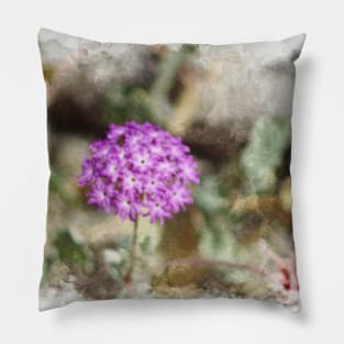 Closeup of Purple Verbena  Digital Watercolor Coachella Valley Wildlife Preserve Pillow