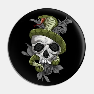 Floral Snake Skull Tattoo Pin