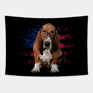 Soulful Stares Basset Hound American Flag Tee for Dog Lovers Tapestry