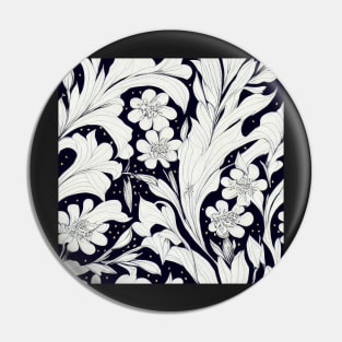 Vintage Floral Cottagecore  Romantic Flower Peony Rose Design Black and White Pin