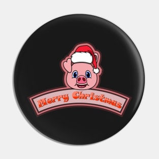 Sticker and Label Of  Pig Character Design and Merry Christmas Text. Pin