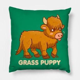 Grass Puppy - Scottish Highland Cow Pillow