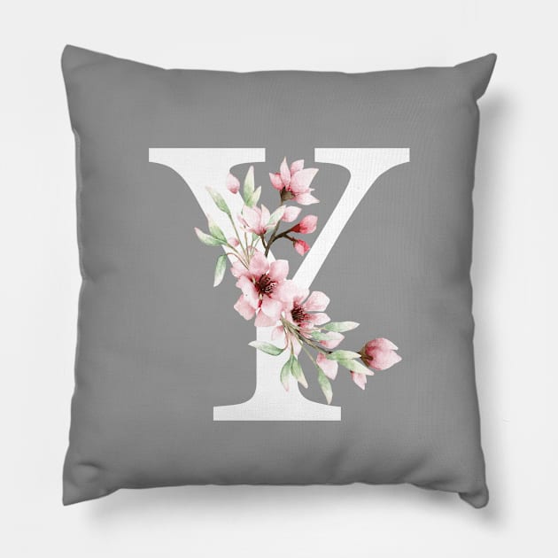 Letter Y Monogram With Cherry Blossoms Pillow by thesnowwhyte