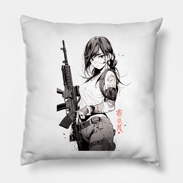 Assault Rifle Anime Girl Pillow by ArtisanEcho