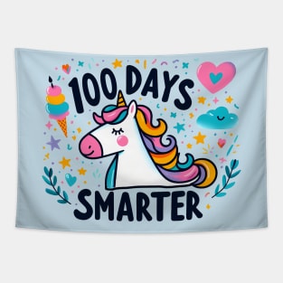 100 days smarter, colorful cute unicorn Tapestry