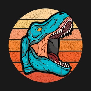 Blue T-rex with distressed retro sunset T-Shirt