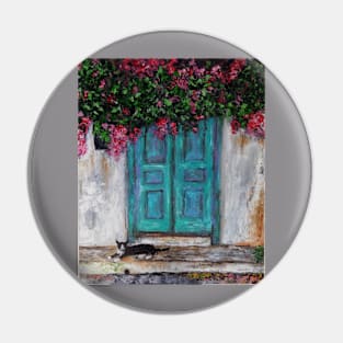 Door with Bougainvillea and a Cat Pin