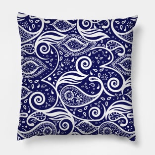 Paisley Bohemian Breeze Art - White and Blue Pillow