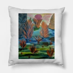 alien tree's and plants on strange planet Pillow